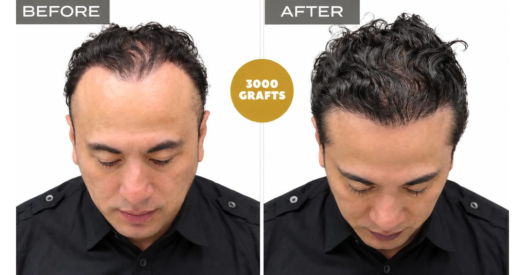 Toronto hair transplant before and after: hairline restoration for wavy hair with 3,000 FUE grafts, Nova Medical Toronto